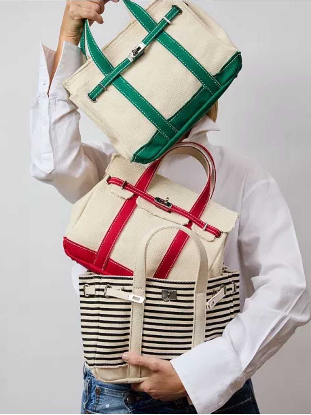 Boatkin style - Striped Canvas Tote Bag in Black and Cream NEW